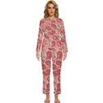 Paisley Red Ornament Texture Womens  Long Sleeve Lightweight Pajamas Set