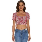 Paisley Red Ornament Texture Short Sleeve Square Neckline Crop Top 