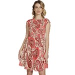 Paisley Red Ornament Texture Cap Sleeve High Waist Dress