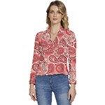 Paisley Red Ornament Texture Women s Long Sleeve Revers Collar Cropped Jacket
