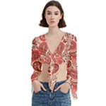 Paisley Red Ornament Texture Trumpet Sleeve Cropped Top