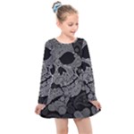 Paisley Skull, Abstract Art Kids  Long Sleeve Dress