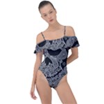 Paisley Skull, Abstract Art Frill Detail One Piece Swimsuit