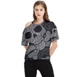 Paisley Skull, Abstract Art One Shoulder Cut Out T-Shirt