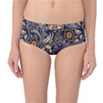 Paisley Texture, Floral Ornament Texture Mid-Waist Bikini Bottoms