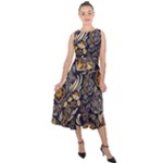Paisley Texture, Floral Ornament Texture Midi Tie-Back Chiffon Dress