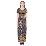 Paisley Texture, Floral Ornament Texture Short Sleeve Maxi Dress