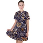 Paisley Texture, Floral Ornament Texture Short Sleeve Shoulder Cut Out Dress 
