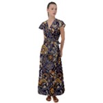Paisley Texture, Floral Ornament Texture Flutter Sleeve Maxi Dress