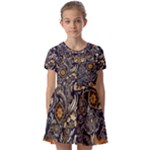 Paisley Texture, Floral Ornament Texture Kids  Short Sleeve Pinafore Style Dress