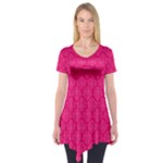 Pink Pattern, Abstract, Background, Bright Short Sleeve Tunic 