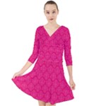 Pink Pattern, Abstract, Background, Bright Quarter Sleeve Front Wrap Dress