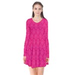 Pink Pattern, Abstract, Background, Bright Long Sleeve V-neck Flare Dress
