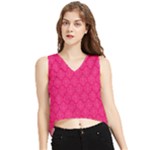 Pink Pattern, Abstract, Background, Bright V-Neck Cropped Tank Top