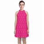Pink Pattern, Abstract, Background, Bright Velvet Halter Neckline Dress 