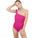 Pink Pattern, Abstract, Background, Bright Frilly One Shoulder Swimsuit