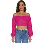 Pink Pattern, Abstract, Background, Bright Long Sleeve Crinkled Weave Crop Top