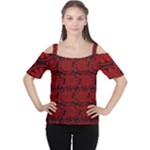 Red Floral Pattern Floral Greek Ornaments Cutout Shoulder T-Shirt