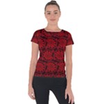 Red Floral Pattern Floral Greek Ornaments Short Sleeve Sports Top 