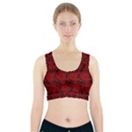 Red Floral Pattern Floral Greek Ornaments Sports Bra With Pocket