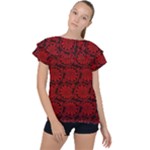 Red Floral Pattern Floral Greek Ornaments Ruffle Collar Chiffon Blouse