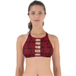 Red Floral Pattern Floral Greek Ornaments Perfectly Cut Out Bikini Top