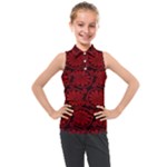 Red Floral Pattern Floral Greek Ornaments Kids  Sleeveless Polo T-Shirt