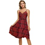 Red Floral Pattern Floral Greek Ornaments Sleeveless Tie Front Chiffon Dress