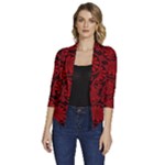 Red Floral Pattern Floral Greek Ornaments Women s Draped Front 3/4 Sleeve Shawl Collar Jacket