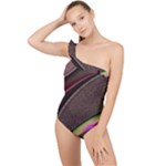 Circle Colorful Shine Line Pattern Geometric Frilly One Shoulder Swimsuit