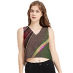 Pattern Texture Leaves V-Neck Cropped Tank Top