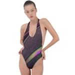 Circle Colorful Shine Line Pattern Geometric Backless Halter One Piece Swimsuit