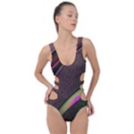 Pattern Texture Leaves Side Cut Out Swimsuit