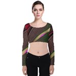 Texture Abstract Curve  Pattern Red Velvet Long Sleeve Crop Top