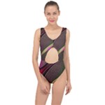 Texture Abstract Curve  Pattern Red Center Cut Out Swimsuit
