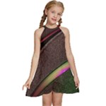 Pattern Texture Leaves Kids  Halter Collar Waist Tie Chiffon Dress