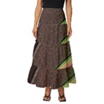Pattern Texture Leaves Tiered Ruffle Maxi Skirt
