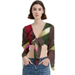Pattern Texture Leaves Trumpet Sleeve Cropped Top