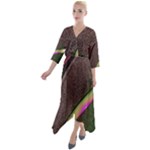 Texture Abstract Curve  Pattern Red Quarter Sleeve Wrap Front Maxi Dress