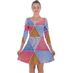 Texture With Triangles Quarter Sleeve Skater Dress