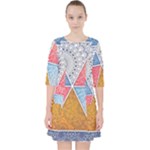 Texture With Triangles Quarter Sleeve Pocket Dress