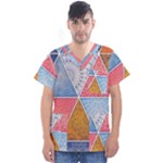 Texture With Triangles Men s V-Neck Scrub Top