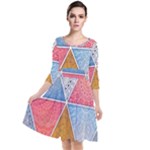 Texture With Triangles Quarter Sleeve Waist Band Dress