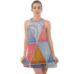 Texture With Triangles Halter Tie Back Chiffon Dress