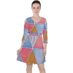 Texture With Triangles Quarter Sleeve Ruffle Waist Dress