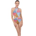 Texture With Triangles Halter Side Cut Swimsuit