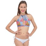 Texture With Triangles Cross Front Halter Bikini Top