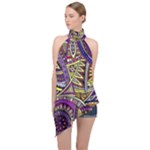 Violet Paisley Background, Paisley Patterns, Floral Patterns Halter Asymmetric Satin Top