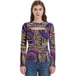 Violet Paisley Background, Paisley Patterns, Floral Patterns Women s Cut Out Long Sleeve T-Shirt