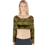 Yellow Floral Pattern Floral Greek Ornaments Long Sleeve Crop Top